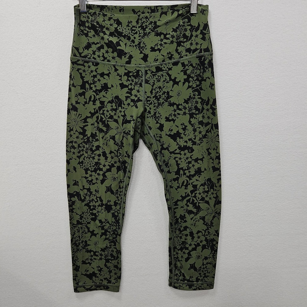 Lululemon Align High Rise Crop Womens 8 Efflorescent Barracks Green Black Yoga